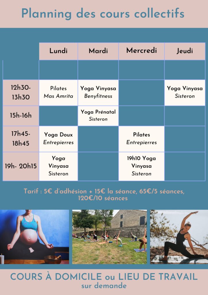 planning 2025 2026 aime et respire Sarah prof de yoga à sisteron